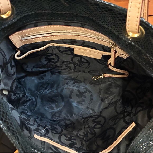 Michael Kors Black Snake-Embossed Tote with Gold MK Charm - Picture 3 of 4